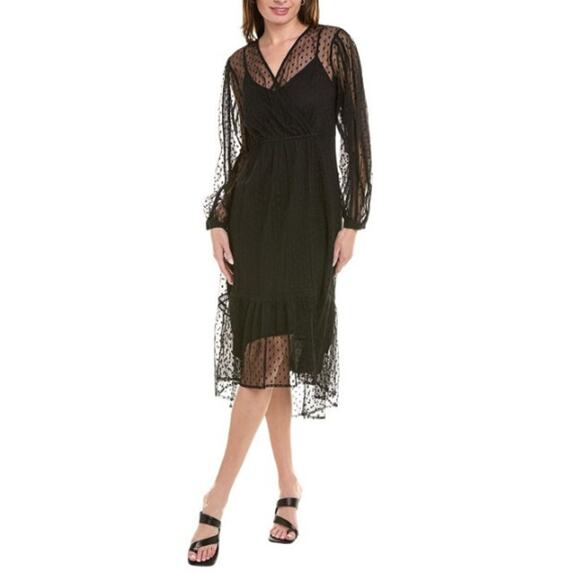 Cabi Theater Dress Black w Polka Dot Lace overlay Size Medium NWT Retail $169 - Picture 1 of 16